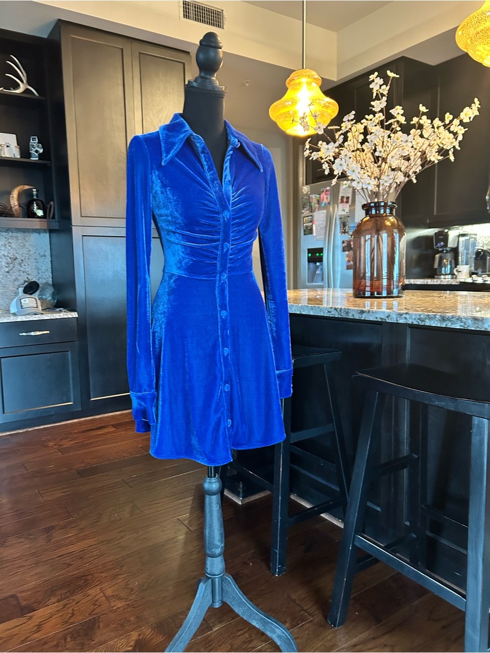 Urban Outfitters Electric Blue Velvet Button Dress
